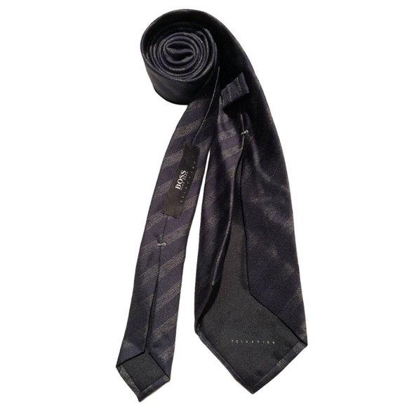HUGO BOSS SELECTION TRIFOLD Blue Striped Silk Tie ITALY 60